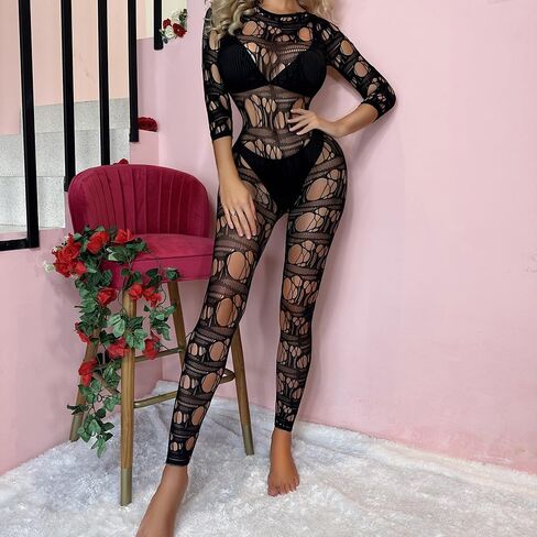 Fishnet Bodystocking for Women One Piece Plus Size Crotchless Bodysuit Mesh Badydoll Sexy Lingerie Tights Nightwear in Saudi Arabia