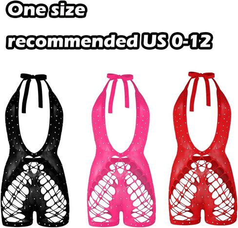 SIQITECHNO Women Sparkle Rhinestone Lingerie Fishnet Bodysuit Sexy See Through Body Suit Cross Neck Mesh Top Rave Outfits in Saudi Arabia