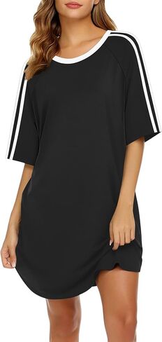Ekouaer Nightgowns for Women Short Sleeves Sleep Shirt Crew Neck Night Shirt Colorblock Sleep Dress in Kuwait
