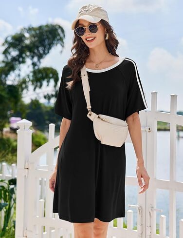 Ekouaer Nightgowns for Women Short Sleeves Sleep Shirt Crew Neck Night Shirt Colorblock Sleep Dress in Kuwait