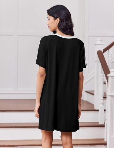 Ekouaer Nightgowns for Women Short Sleeves Sleep Shirt Crew Neck Night Shirt Colorblock Sleep Dress in Kuwait