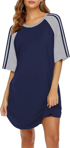 Ekouaer Nightgowns for Women Short Sleeves Sleep Shirt Crew Neck Night Shirt Colorblock Sleep Dress in Kuwait