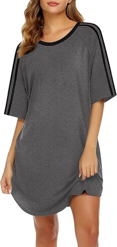 Ekouaer Nightgowns for Women Short Sleeves Sleep Shirt Crew Neck Night Shirt Colorblock Sleep Dress in Kuwait