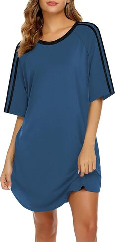 Ekouaer Nightgowns for Women Short Sleeves Sleep Shirt Crew Neck Night Shirt Colorblock Sleep Dress in Kuwait