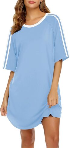 Ekouaer Nightgowns for Women Short Sleeves Sleep Shirt Crew Neck Night Shirt Colorblock Sleep Dress in Kuwait