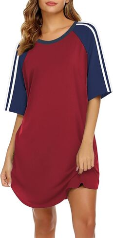 Ekouaer Nightgowns for Women Short Sleeves Sleep Shirt Crew Neck Night Shirt Colorblock Sleep Dress in Kuwait