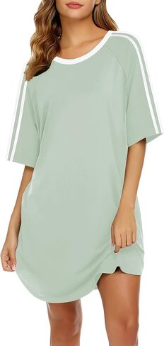 Ekouaer Nightgowns for Women Short Sleeves Sleep Shirt Crew Neck Night Shirt Colorblock Sleep Dress in Kuwait