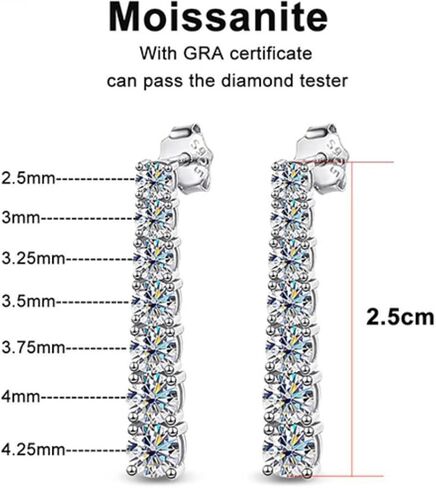 7 Stones Full Moissanite Earrings Dangle Diamond Earrings for Women Moissanite Earrings Dangle Women's Drop&Dangle Earrings Sterling Silver Wedding Earrings for Brides WIth GRA in Saudi Arabia