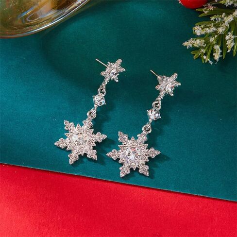 Christmas Snowflake Earring for Women Dainty Snowflake Pearl Drop Dangle Earrings Sparkly White Zirconia Snowflakes Stud Earrings Christmas costume Jewelry Gifts in Saudi Arabia