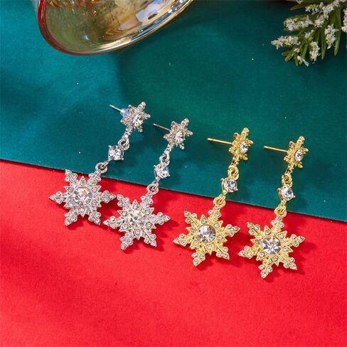 Christmas Snowflake Earring for Women Dainty Snowflake Pearl Drop Dangle Earrings Sparkly White Zirconia Snowflakes Stud Earrings Christmas costume Jewelry Gifts in Saudi Arabia