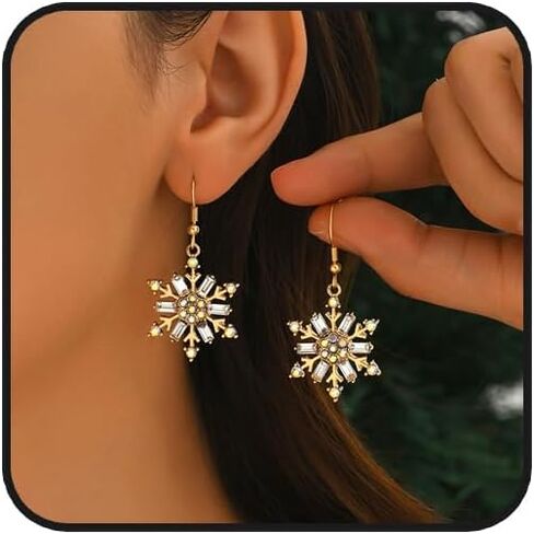 Christmas Snowflake Earring for Women Dainty Snowflake Pearl Drop Dangle Earrings Sparkly White Zirconia Snowflakes Stud Earrings Christmas costume Jewelry Gifts in Saudi Arabia