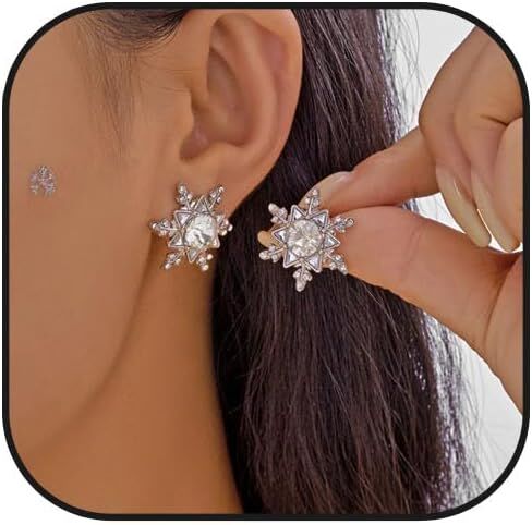 Christmas Snowflake Earring for Women Dainty Snowflake Pearl Drop Dangle Earrings Sparkly White Zirconia Snowflakes Stud Earrings Christmas costume Jewelry Gifts in Saudi Arabia