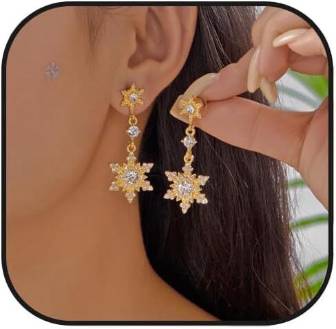 Christmas Snowflake Earring for Women Dainty Snowflake Pearl Drop Dangle Earrings Sparkly White Zirconia Snowflakes Stud Earrings Christmas costume Jewelry Gifts in Saudi Arabia