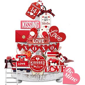 مجموعة 21 قطعة من ديكورات صينية عيد الحب - طائر الحب، ظرف، قلب الحب، ديكور صينية خشبية متعددة الطبقات، أحمر ووردي، تتضمن 20 نقطة لاصقة in Kuwait