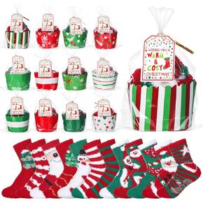 Jenaai Christmas Cupcake Socks for Women Christmas Fuzzy Socks Gift Bulk Size 9-11 DIY Winter Gift for Holiday Party Favors in Kuwait