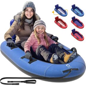QPAU Snow Sled with Premium Canvas Cover, 2 Person Inflatable Heavy Duty Snow Tube with Reinforced Handles, Snow Sleds for Kids and Adults, Winter Toboggan Outdoor Toys Gifts for Family in Kuwait