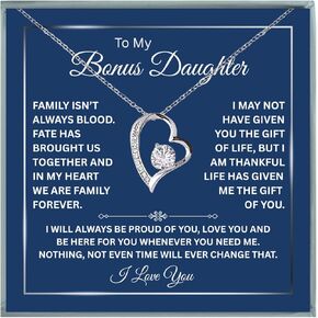 هدايا قلادة To My Bonus Daughter من زوجة الأب، قلادة ابنة الزوجة مع رسالة صادقة وصندوق أنيق - هدايا المجوهرات in Kuwait