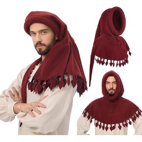 Mens Chaperon Hat Liripipe Hood Medieval Cap with Rolled Brim Renaissance Ren Faire Festival LARP Accessories in Kuwait