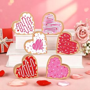 6Pcs Valentine's Day Decorations Double-Sided Wooden Candy Heart Sign Love Block Valentines Tiered Tray Decor for Valentines Day Wedding Home in Kuwait