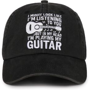 قبعة هدايا الجيتار من InnoBeta للرجال - هيكل عظمي روك آند رول - قبعة مطرزة من القطن المغسول قابلة للتعديل - هدية لمحبي الموسيقى والموسيقي in Kuwait