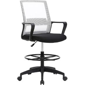 Drafting Chair Tall Office Chair Adjustable Swivel Rolling Mesh Height with Lumbar Support Arms Footrest Mid Back for Adults Standing Desk Drafting Stool(Black) in Kuwait