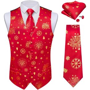 DiBanGu Men's Red Christmas Suit Vest and Tie with Silver Xmas Pattern Waistcoats and Necktie Set for Prom Party XL in Kuwait