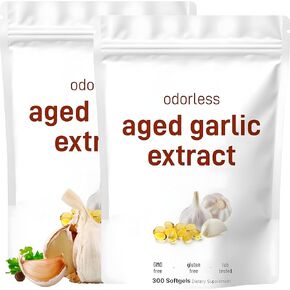 مستخلص الثوم المعتق 7500 مجم - كبسولات الثوم المعتقة العضوية لمدة عامين لدعم القلب والمناعة، مكمل الثوم عديم الرائحة غير المعدل وراثيًا، 300 كبسولة هلامية، عبوة واحدة in Kuwait