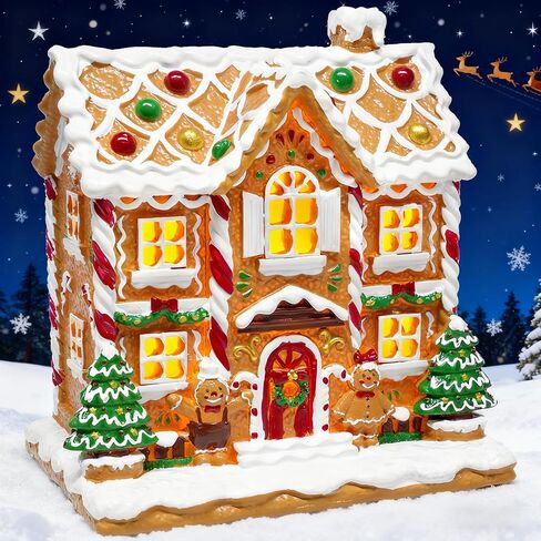 Bbiamsleep Gingerbread House Christmas Decorations Hand-Painted Resin Gingerbread House Village Figurine for Christmas Holiday Home Decor in Saudi Arabia