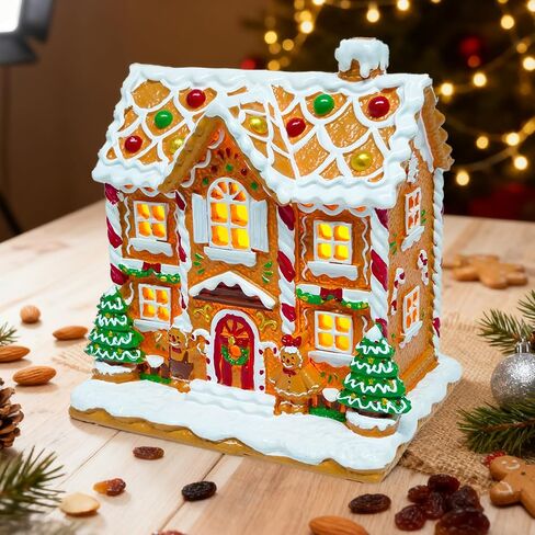 Bbiamsleep Gingerbread House Christmas Decorations Hand-Painted Resin Gingerbread House Village Figurine for Christmas Holiday Home Decor in Saudi Arabia
