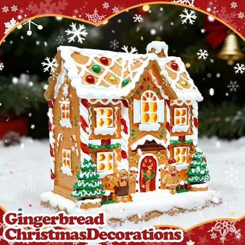 Bbiamsleep Gingerbread House Christmas Decorations Hand-Painted Resin Gingerbread House Village Figurine for Christmas Holiday Home Decor in Saudi Arabia