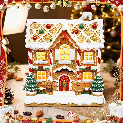 Bbiamsleep Gingerbread House Christmas Decorations Hand-Painted Resin Gingerbread House Village Figurine for Christmas Holiday Home Decor in Saudi Arabia