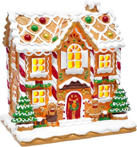 Bbiamsleep Gingerbread House Christmas Decorations Hand-Painted Resin Gingerbread House Village Figurine for Christmas Holiday Home Decor in Saudi Arabia