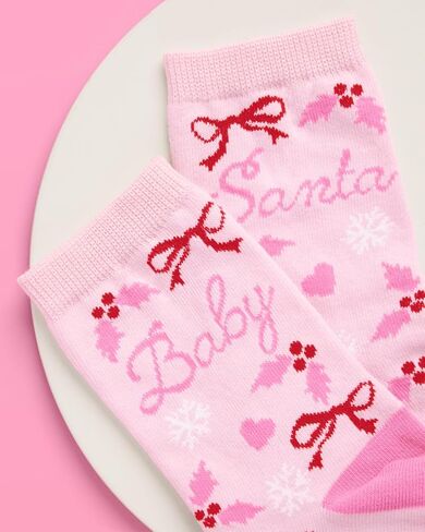 xo, Fetti Santa Baby Knit Socks | Pink Christmas Socks, Cozy Winter Lounge, Stocking Stuffer, Gift Ready Pair, Holiday Gifting, Girly Style in Saudi Arabia