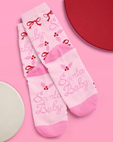 xo, Fetti Santa Baby Knit Socks | Pink Christmas Socks, Cozy Winter Lounge, Stocking Stuffer, Gift Ready Pair, Holiday Gifting, Girly Style in Saudi Arabia