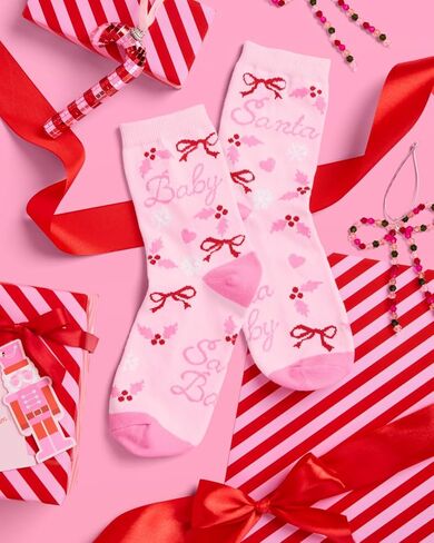 xo, Fetti Santa Baby Knit Socks | Pink Christmas Socks, Cozy Winter Lounge, Stocking Stuffer, Gift Ready Pair, Holiday Gifting, Girly Style in Saudi Arabia
