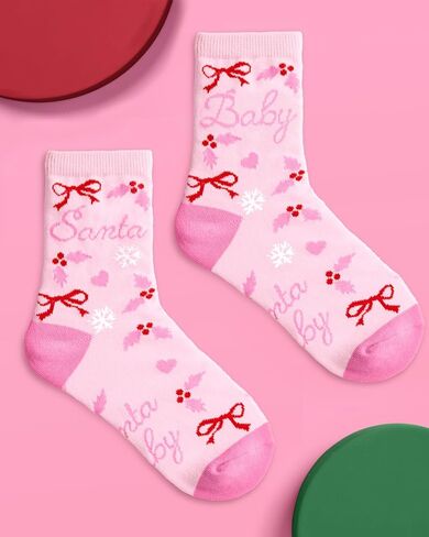 xo, Fetti Santa Baby Knit Socks | Pink Christmas Socks, Cozy Winter Lounge, Stocking Stuffer, Gift Ready Pair, Holiday Gifting, Girly Style in Saudi Arabia