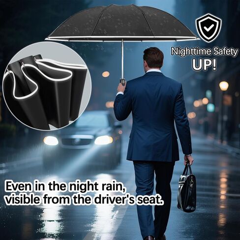Inverted Umbrella - Windproof Travel Umbrella for Rain and Sun, Compact Reverse With 360° Reflective Stripe, Portable Auto Folding With Cover Bag for Women & Men, 10 Ribs in Saudi Arabia