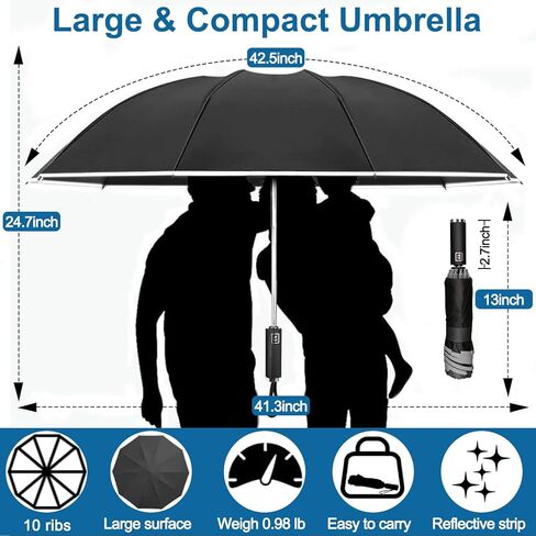 Inverted Umbrella - Windproof Travel Umbrella for Rain and Sun, Compact Reverse With 360° Reflective Stripe, Portable Auto Folding With Cover Bag for Women & Men, 10 Ribs in Saudi Arabia