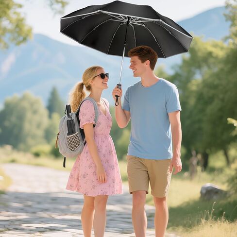 Inverted Umbrella - Windproof Travel Umbrella for Rain and Sun, Compact Reverse With 360° Reflective Stripe, Portable Auto Folding With Cover Bag for Women & Men, 10 Ribs in Saudi Arabia