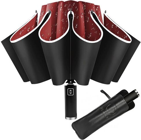 Inverted Umbrella - Windproof Travel Umbrella for Rain and Sun, Compact Reverse With 360° Reflective Stripe, Portable Auto Folding With Cover Bag for Women & Men, 10 Ribs in Saudi Arabia