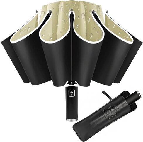 Inverted Umbrella - Windproof Travel Umbrella for Rain and Sun, Compact Reverse With 360° Reflective Stripe, Portable Auto Folding With Cover Bag for Women & Men, 10 Ribs in Saudi Arabia