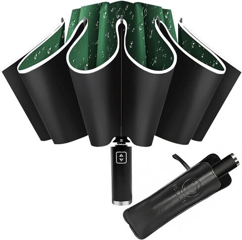 Inverted Umbrella - Windproof Travel Umbrella for Rain and Sun, Compact Reverse With 360° Reflective Stripe, Portable Auto Folding With Cover Bag for Women & Men, 10 Ribs in Saudi Arabia