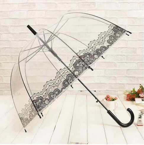 Clear Lace Umbrella with Black Hook Handle – Windproof Fashion Dome Umbrella for Women in Saudi Arabia