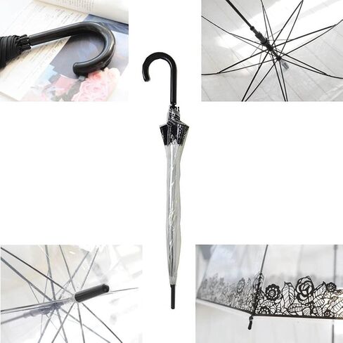 Clear Lace Umbrella with Black Hook Handle – Windproof Fashion Dome Umbrella for Women in Saudi Arabia