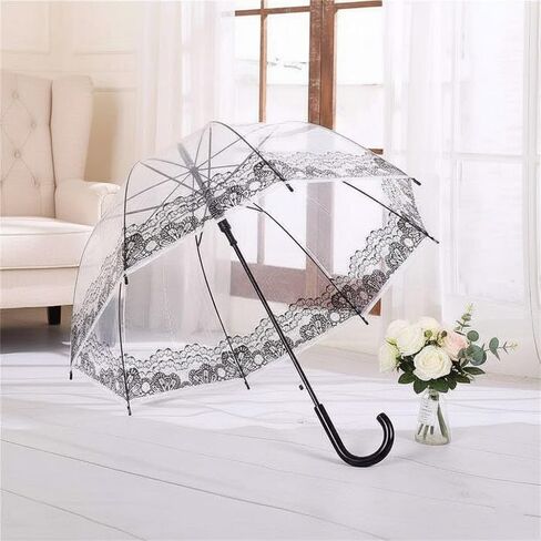 Clear Lace Umbrella with Black Hook Handle – Windproof Fashion Dome Umbrella for Women in Saudi Arabia