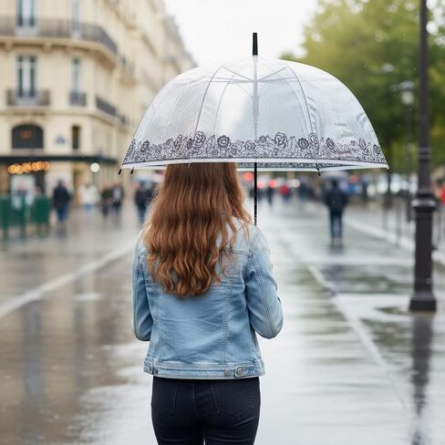 Clear Lace Umbrella with Black Hook Handle – Windproof Fashion Dome Umbrella for Women in Saudi Arabia