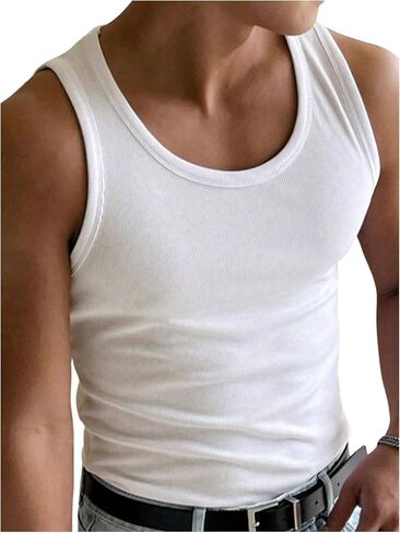 GORGLITTER Men's Ribbed Tank Tops Scoop Neck Workout Gym Muscle Shirts Sleeveless Undershirts in Saudi Arabia