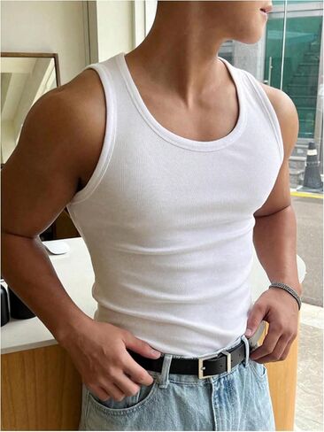 GORGLITTER Men's Ribbed Tank Tops Scoop Neck Workout Gym Muscle Shirts Sleeveless Undershirts in Saudi Arabia