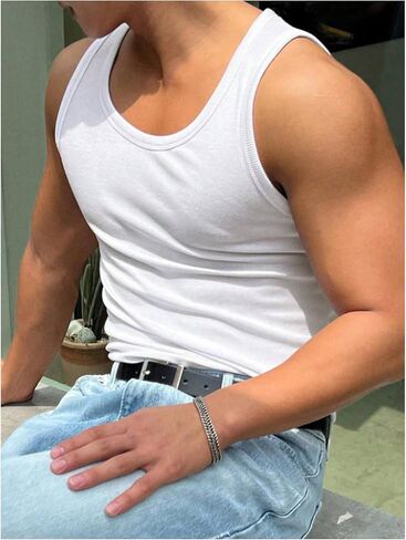 GORGLITTER Men's Ribbed Tank Tops Scoop Neck Workout Gym Muscle Shirts Sleeveless Undershirts in Saudi Arabia