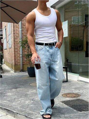 GORGLITTER Men's Ribbed Tank Tops Scoop Neck Workout Gym Muscle Shirts Sleeveless Undershirts in Saudi Arabia